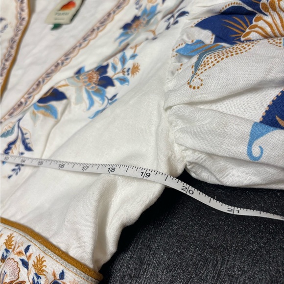 Farm Rio Mystic Blue Lotus Placed Print Long Sleeve Linen Blend Maxi Dress - Picture 15 of 15